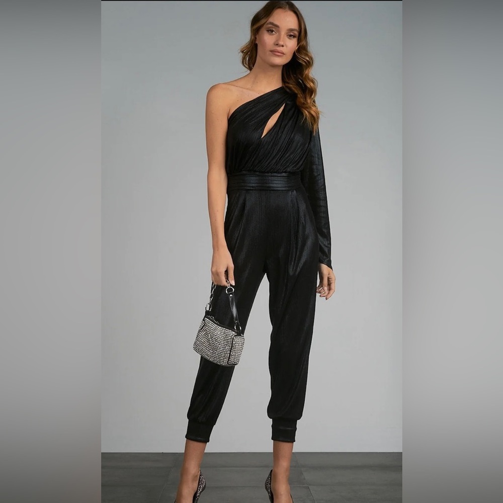 Elan Black Asymmetric One-Shoulder Jumpsuit